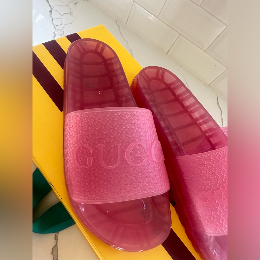 GuccixAdidas Pink Slides size 37